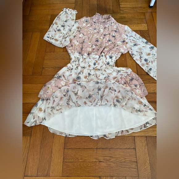 STORIA floral-print, long-sleeve chiffon Blush and Ivory mini dress - Small - Picture 5 of 9